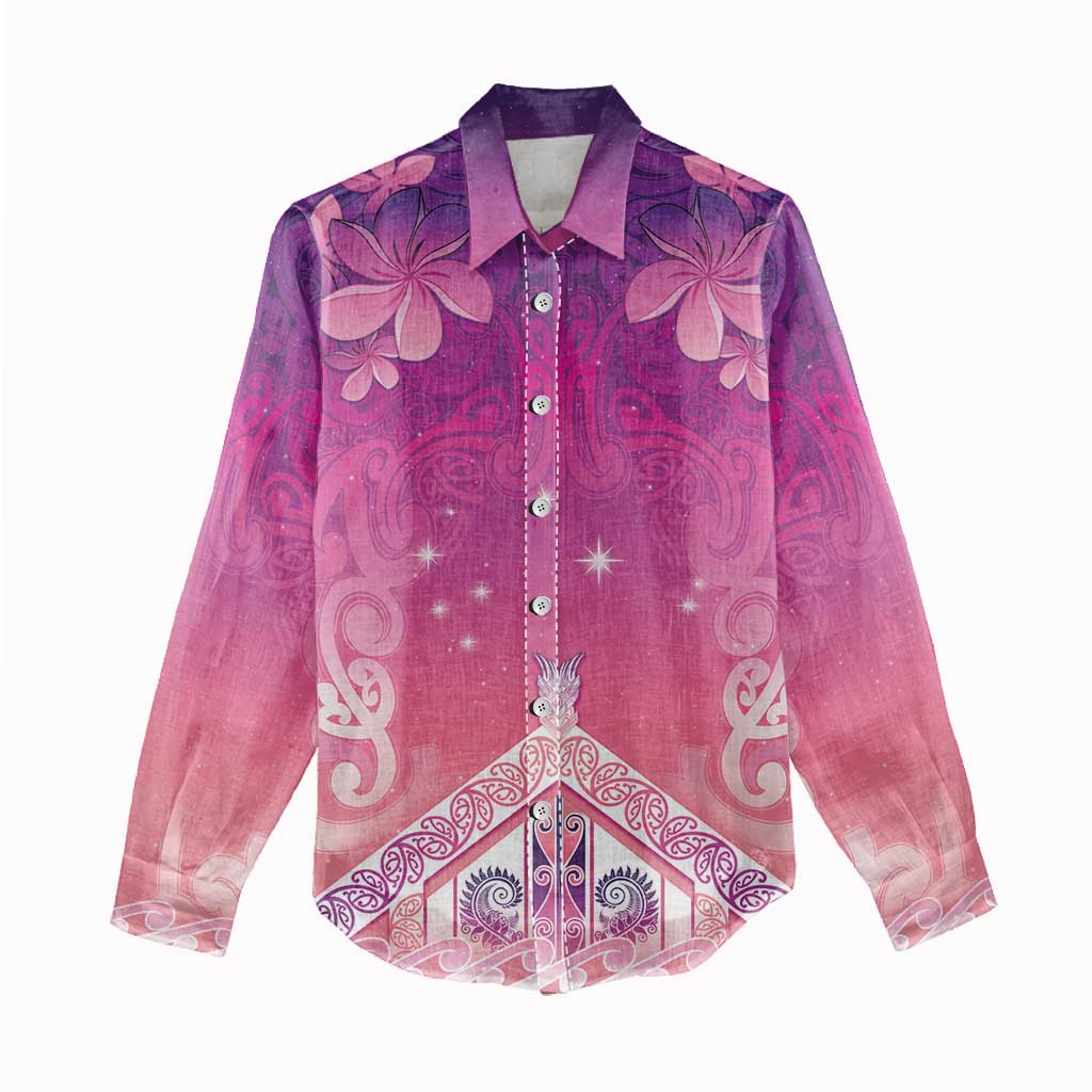 New Zealand Matariki Women Casual Shirt Maori Marae Purple Galaxy