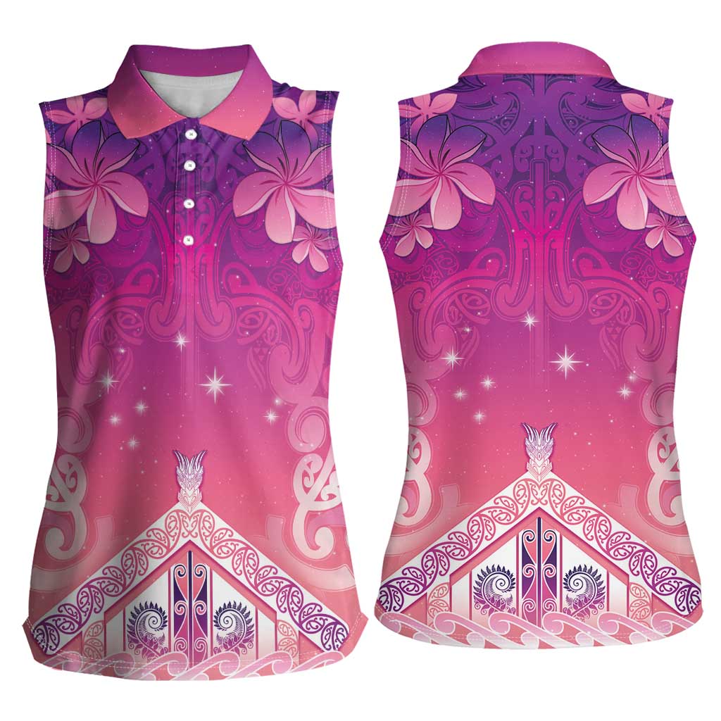 New Zealand Matariki Women Sleeveless Polo Shirt Maori Marae Purple Galaxy