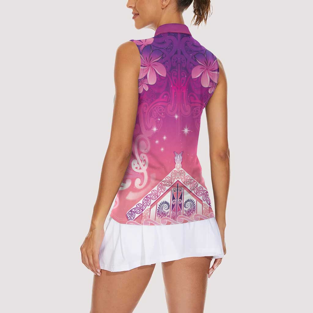 New Zealand Matariki Women Sleeveless Polo Shirt Maori Marae Purple Galaxy