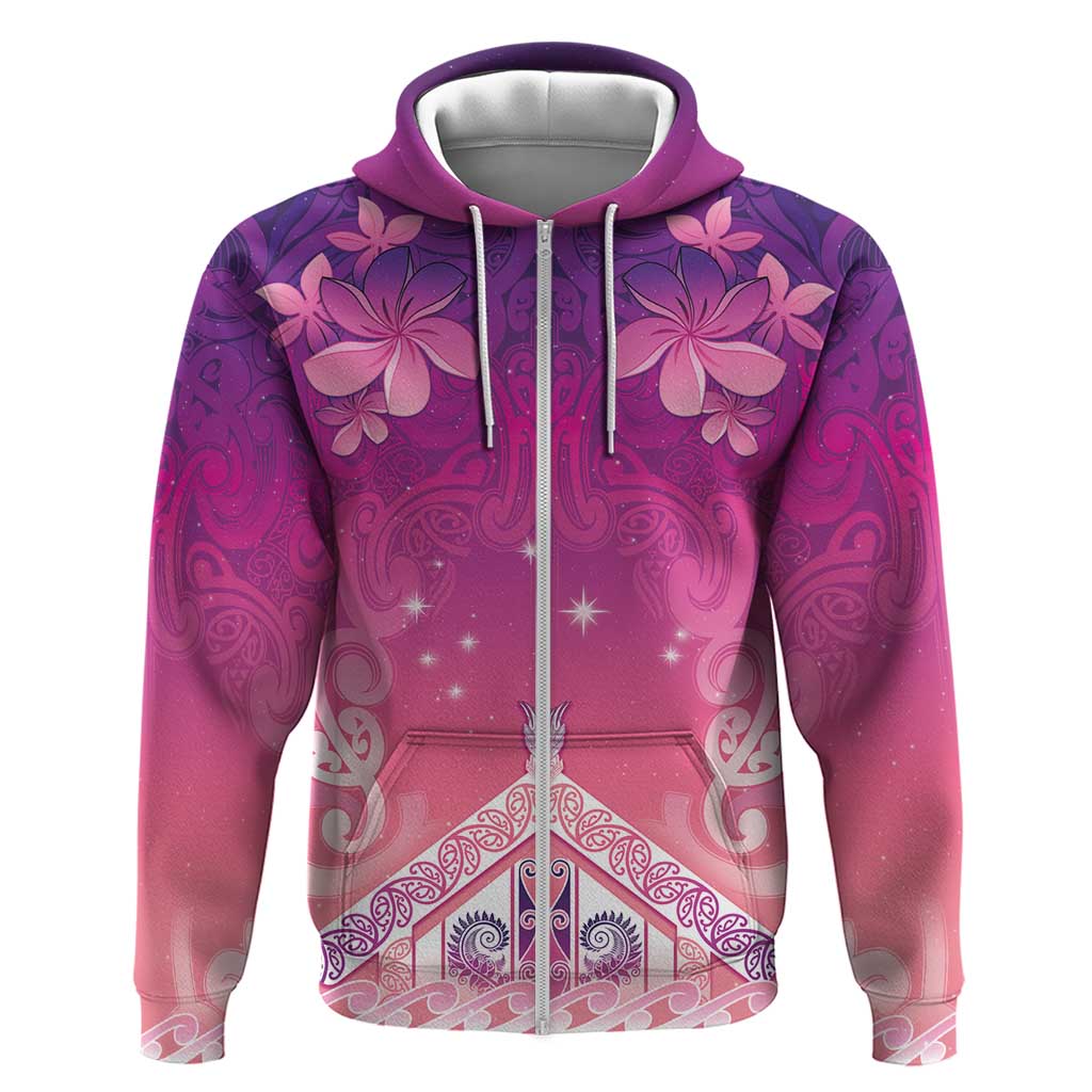 New Zealand Matariki Zip Hoodie Maori Marae Purple Galaxy