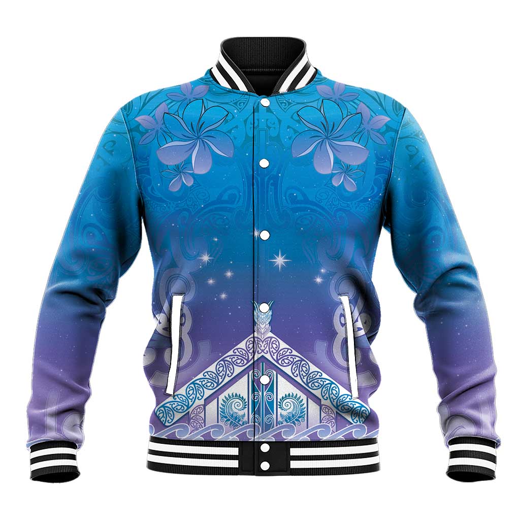 New Zealand Matariki Baseball Jacket Maori Marae Cyan Galaxy