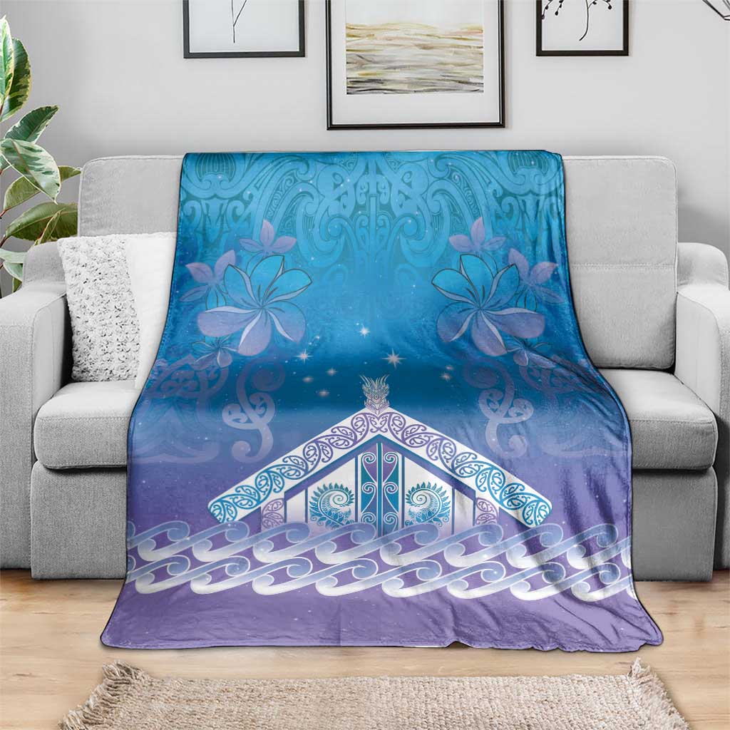 New Zealand Matariki Blanket Maori Marae Cyan Galaxy