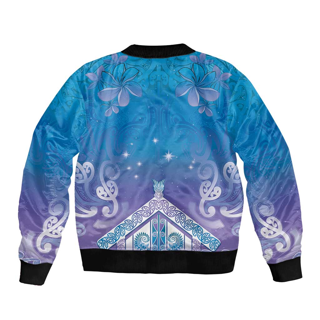 New Zealand Matariki Bomber Jacket Maori Marae Cyan Galaxy