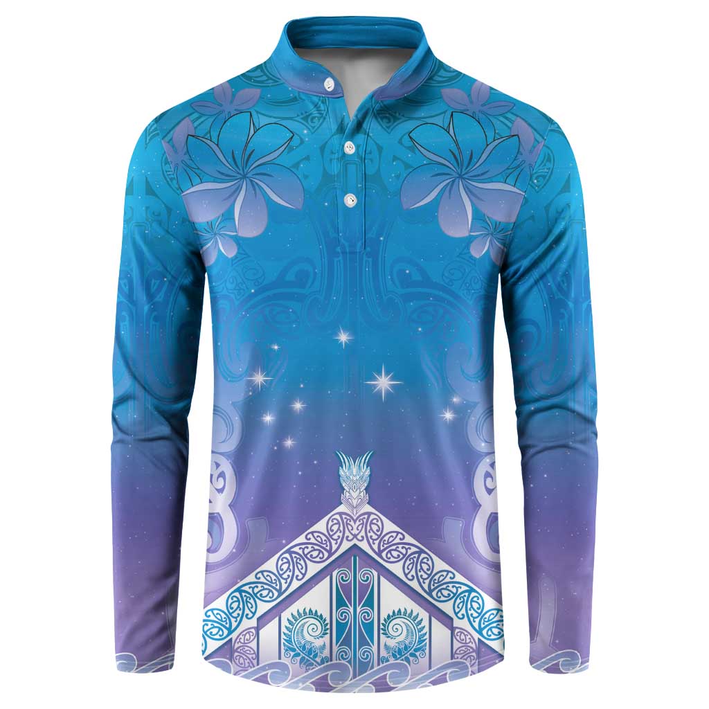 New Zealand Matariki Button Sweatshirt Maori Marae Cyan Galaxy