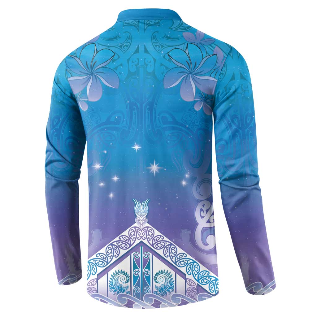 New Zealand Matariki Button Sweatshirt Maori Marae Cyan Galaxy