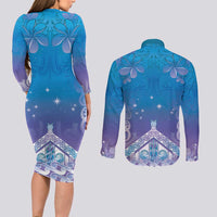 New Zealand Matariki Couples Matching Long Sleeve Bodycon Dress and Long Sleeve Button Shirt Maori Marae Cyan Galaxy
