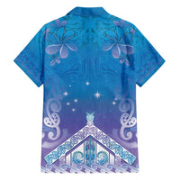 New Zealand Matariki Family Matching Off Shoulder Short Dress and Hawaiian Shirt Maori Marae Cyan Galaxy