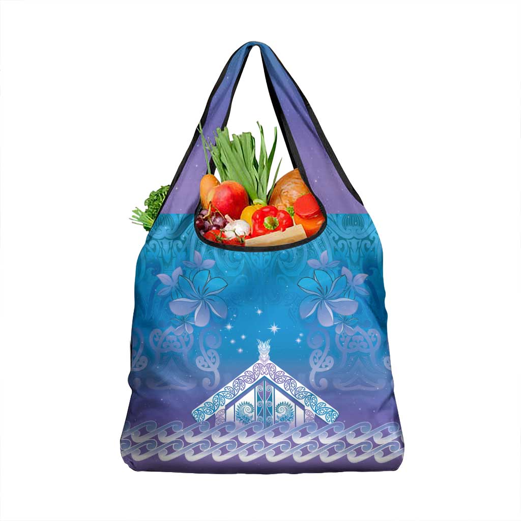 New Zealand Matariki Grocery Bag Maori Marae Cyan Galaxy