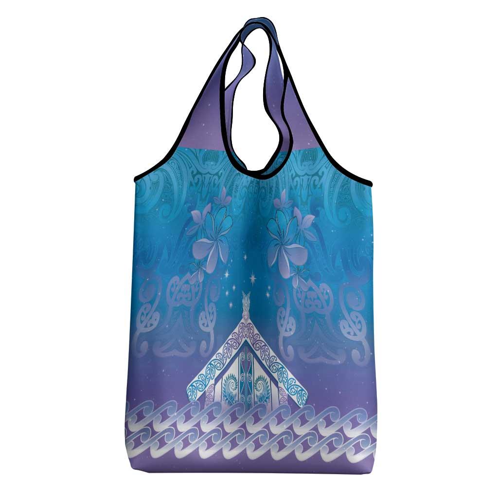 New Zealand Matariki Grocery Bag Maori Marae Cyan Galaxy