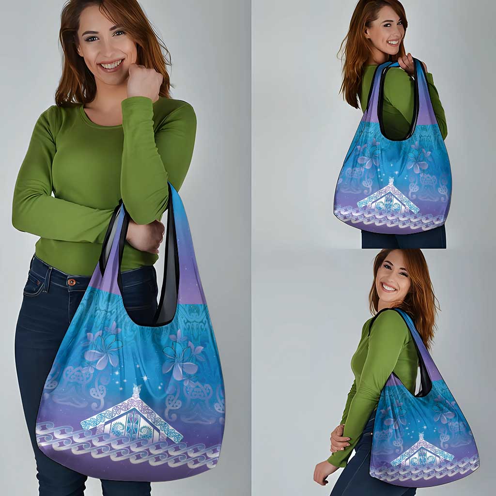 New Zealand Matariki Grocery Bag Maori Marae Cyan Galaxy