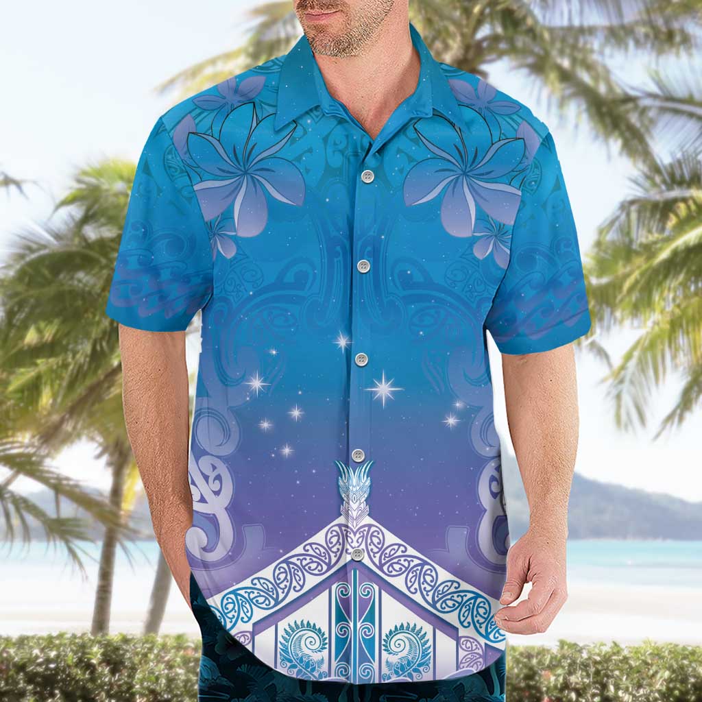 New Zealand Matariki Hawaiian Shirt Maori Marae Cyan Galaxy