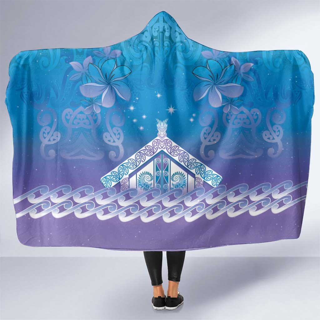 New Zealand Matariki Hooded Blanket Maori Marae Cyan Galaxy