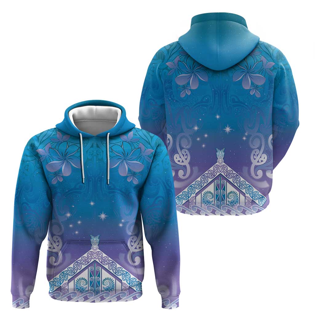 New Zealand Matariki Hoodie Maori Marae Cyan Galaxy