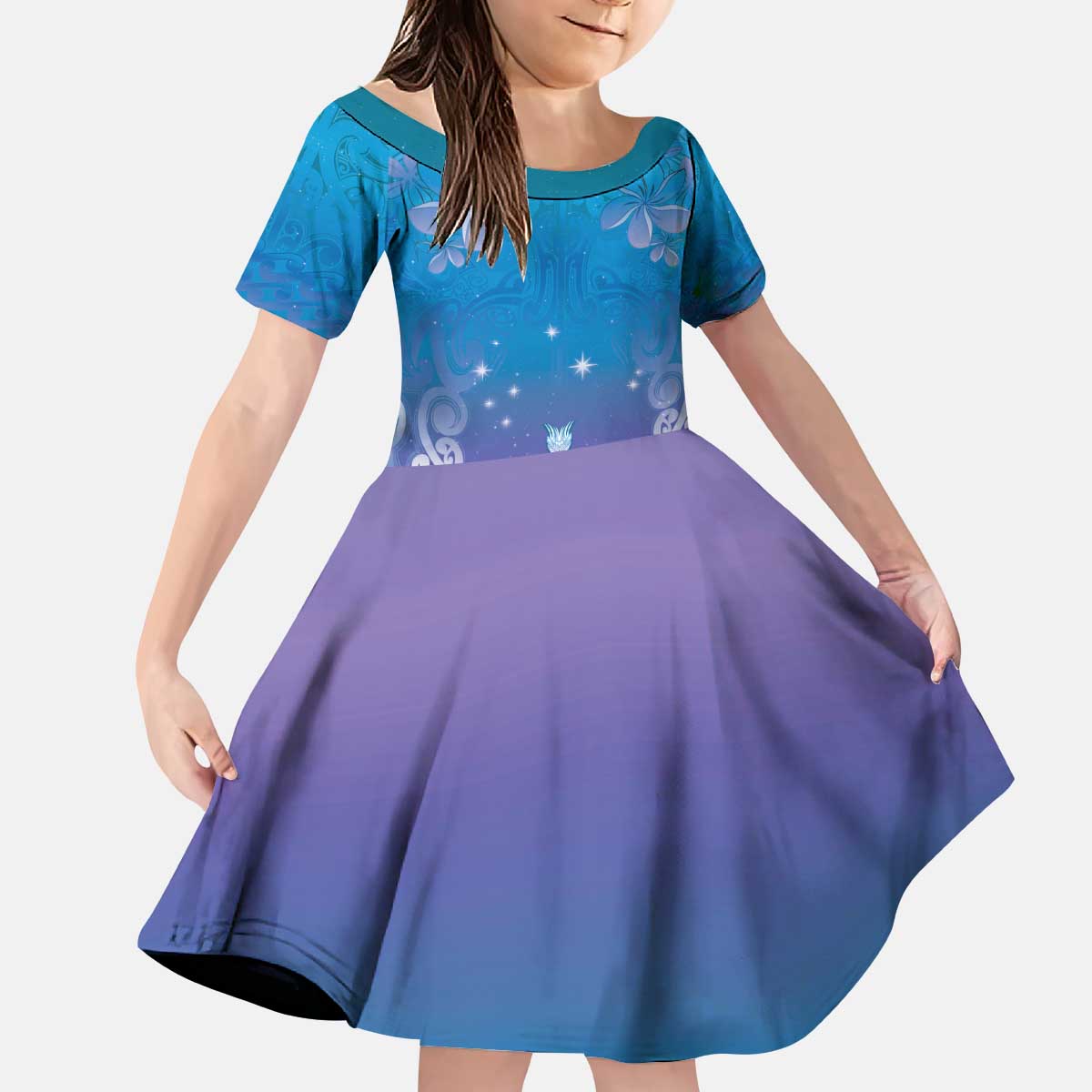 New Zealand Matariki Kid Short Sleeve Dress Maori Marae Cyan Galaxy