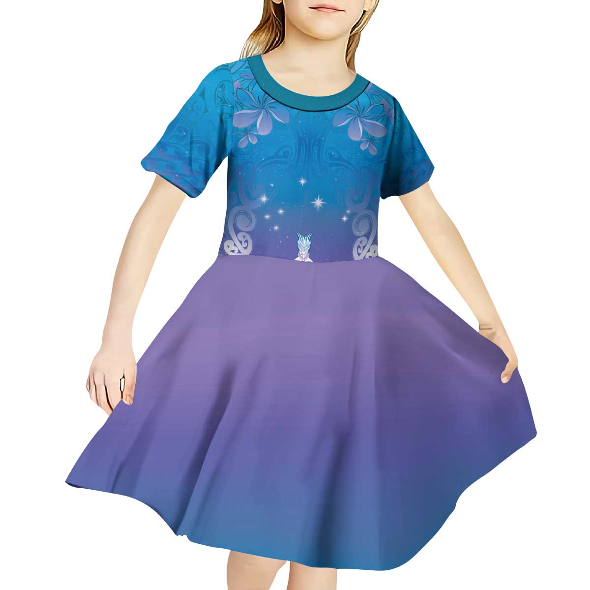 New Zealand Matariki Kid Short Sleeve Dress Maori Marae Cyan Galaxy