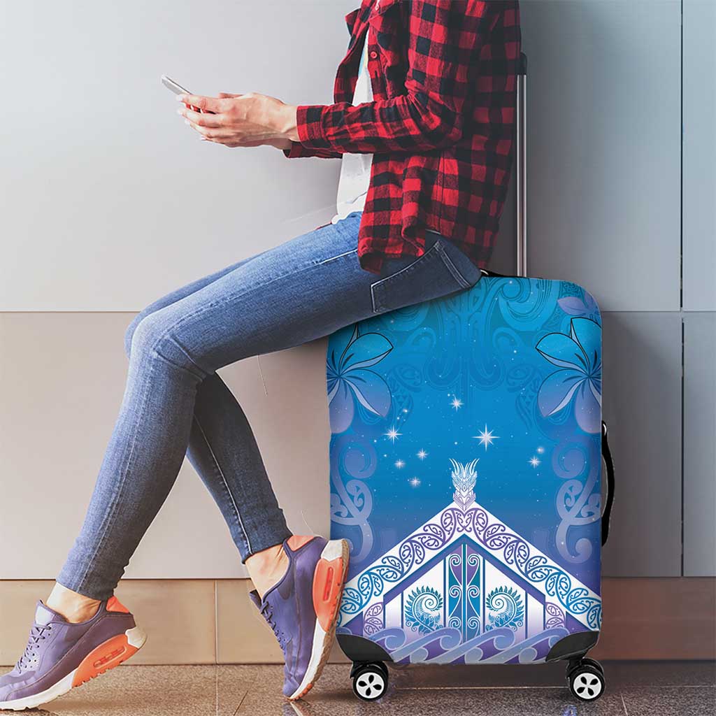 New Zealand Matariki Luggage Cover Maori Marae Cyan Galaxy