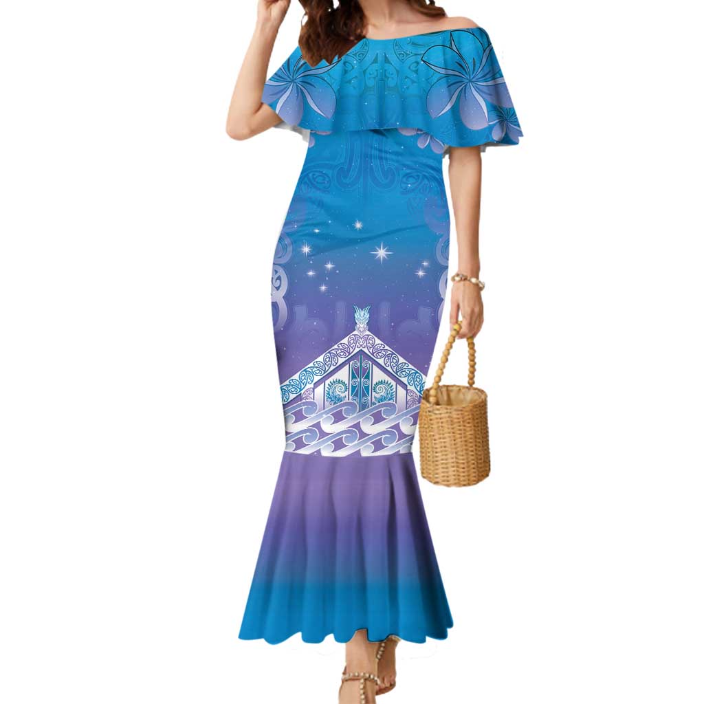 New Zealand Matariki Mermaid Dress Maori Marae Cyan Galaxy