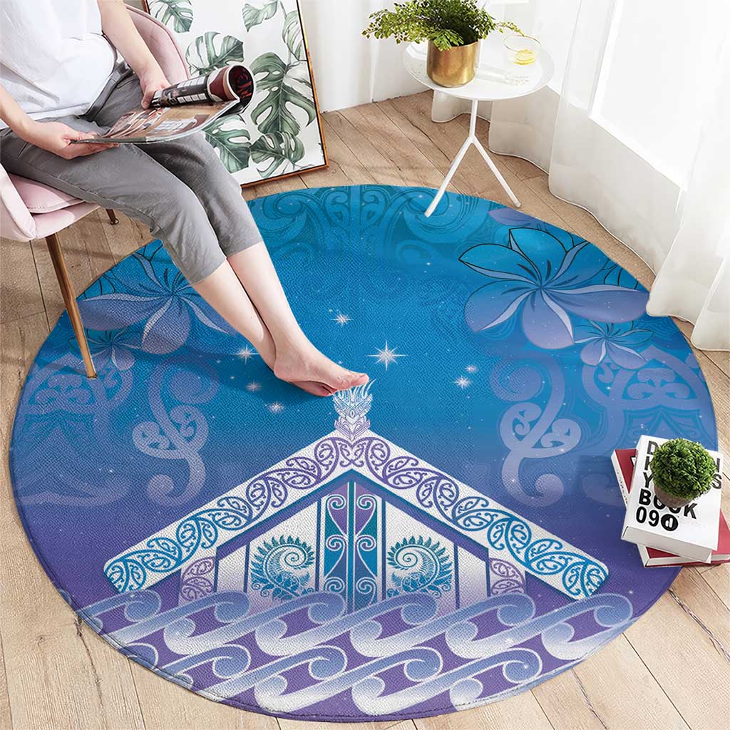 New Zealand Matariki Round Carpet Maori Marae Cyan Galaxy