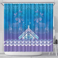 New Zealand Matariki Shower Curtain Maori Marae Cyan Galaxy