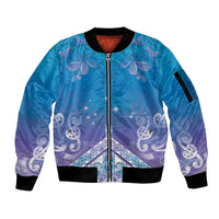 New Zealand Matariki Sleeve Zip Bomber Jacket Maori Marae Cyan Galaxy