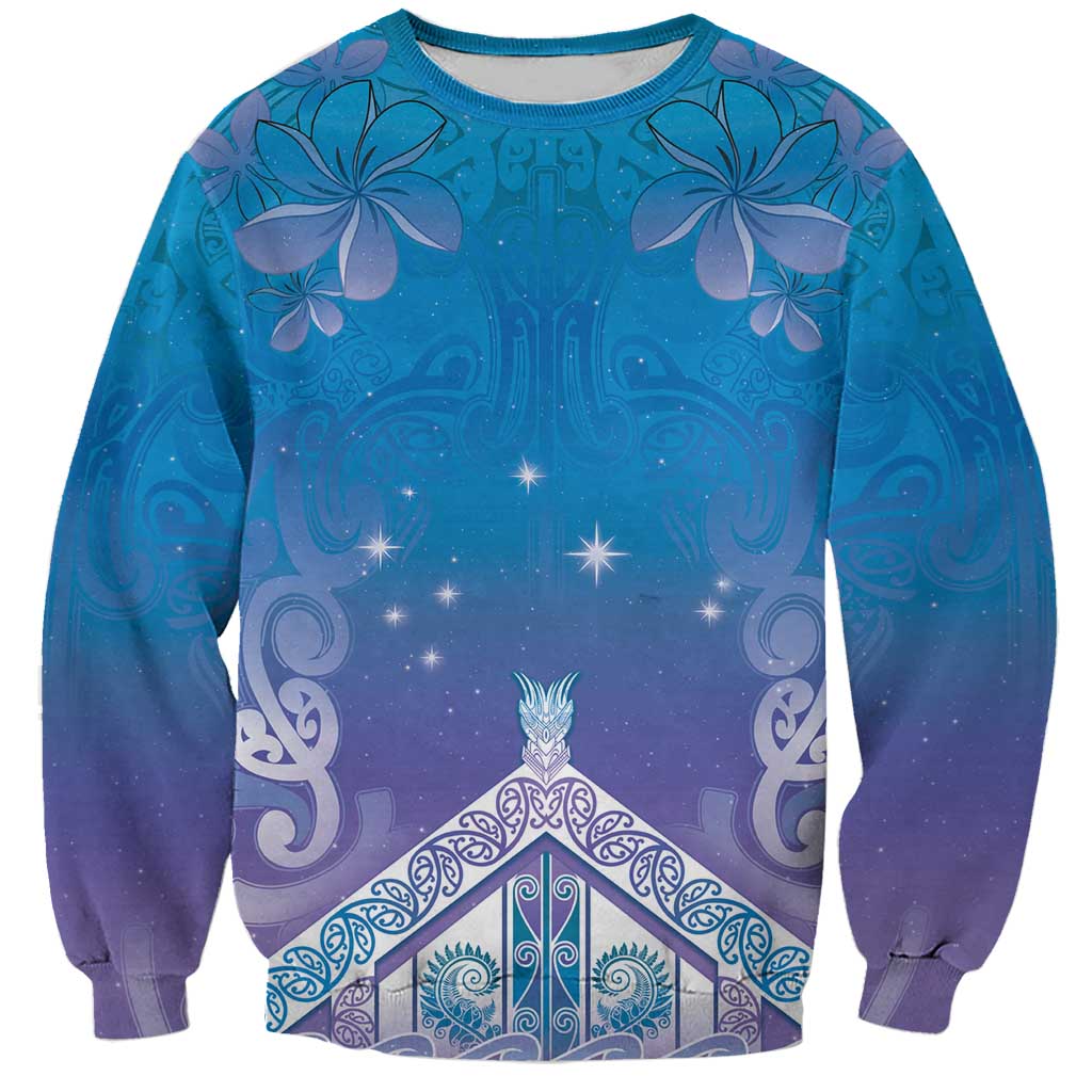New Zealand Matariki Sweatshirt Maori Marae Cyan Galaxy