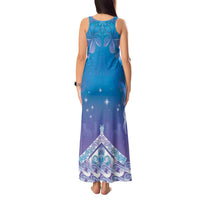New Zealand Matariki Tank Maxi Dress Maori Marae Cyan Galaxy