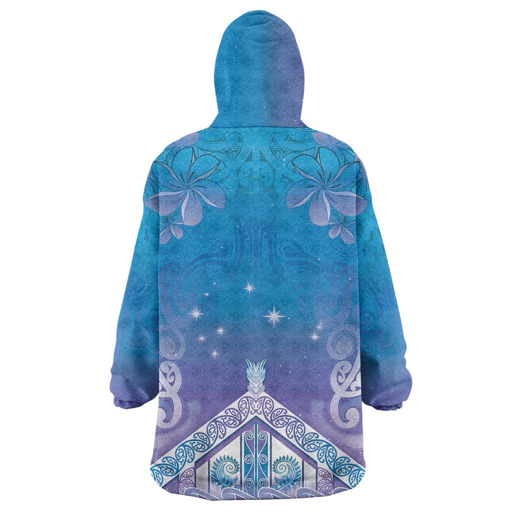 New Zealand Matariki Wearable Blanket Hoodie Maori Marae Cyan Galaxy