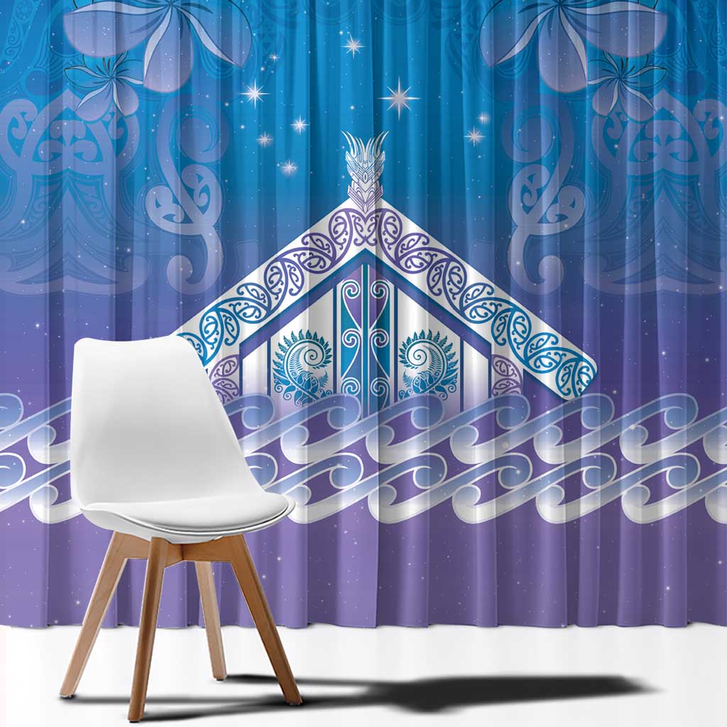 New Zealand Matariki Window Curtain Maori Marae Cyan Galaxy