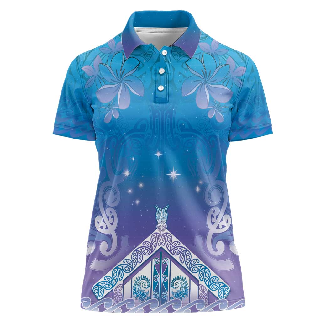 New Zealand Matariki Women Polo Shirt Maori Marae Cyan Galaxy