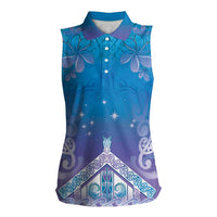 New Zealand Matariki Women Sleeveless Polo Shirt Maori Marae Cyan Galaxy