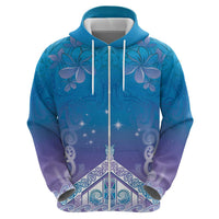 New Zealand Matariki Zip Hoodie Maori Marae Cyan Galaxy