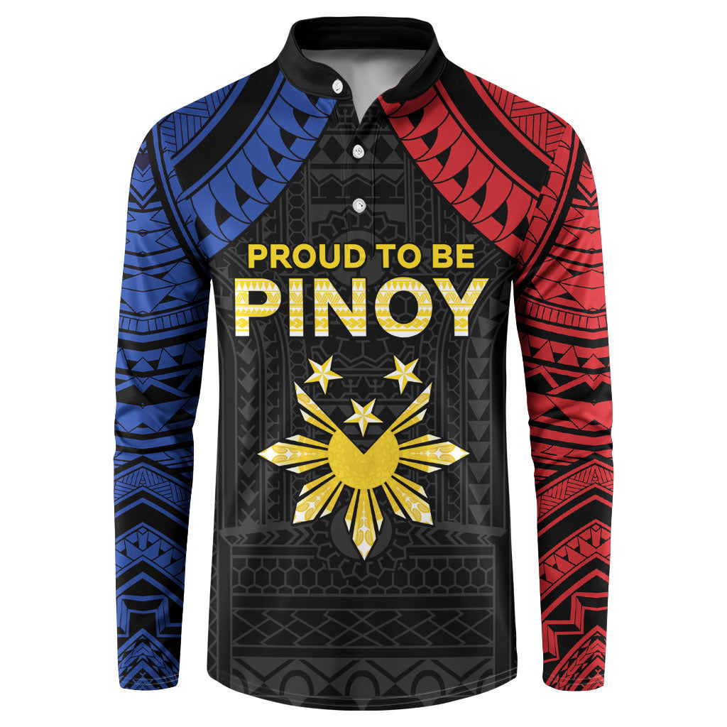 Philippines Independence Day Button Sweatshirt Proud To Be Pinoy LT05 Black - Polynesian Pride