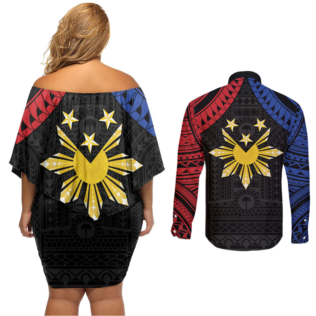 Philippines Independence Day Couples Matching Off Shoulder Short Dress and Long Sleeve Button Shirt Proud To Be Pinoy LT05 - Polynesian Pride