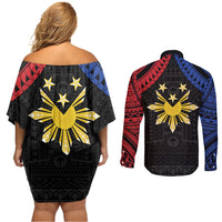 Philippines Independence Day Couples Matching Off Shoulder Short Dress and Long Sleeve Button Shirt Proud To Be Pinoy LT05 - Polynesian Pride