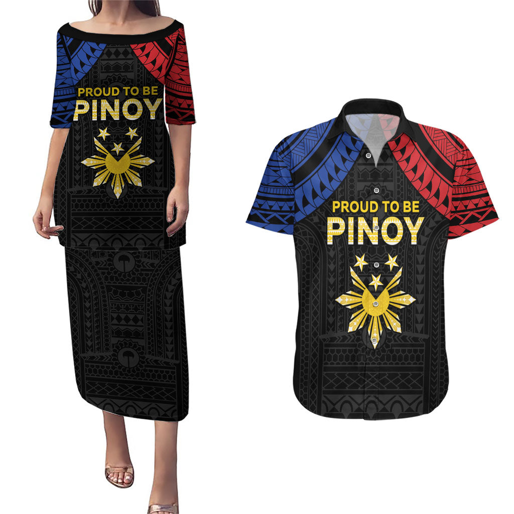 Philippines Independence Day Couples Matching Puletasi and Hawaiian Shirt Proud To Be Pinoy LT05 Black - Polynesian Pride