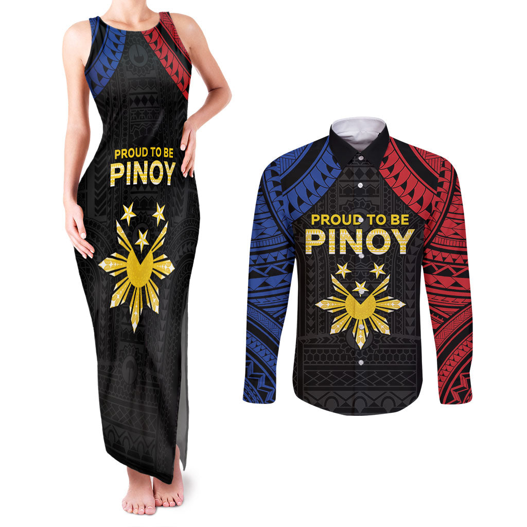 Philippines Independence Day Couples Matching Tank Maxi Dress and Long Sleeve Button Shirt Proud To Be Pinoy LT05 Black - Polynesian Pride