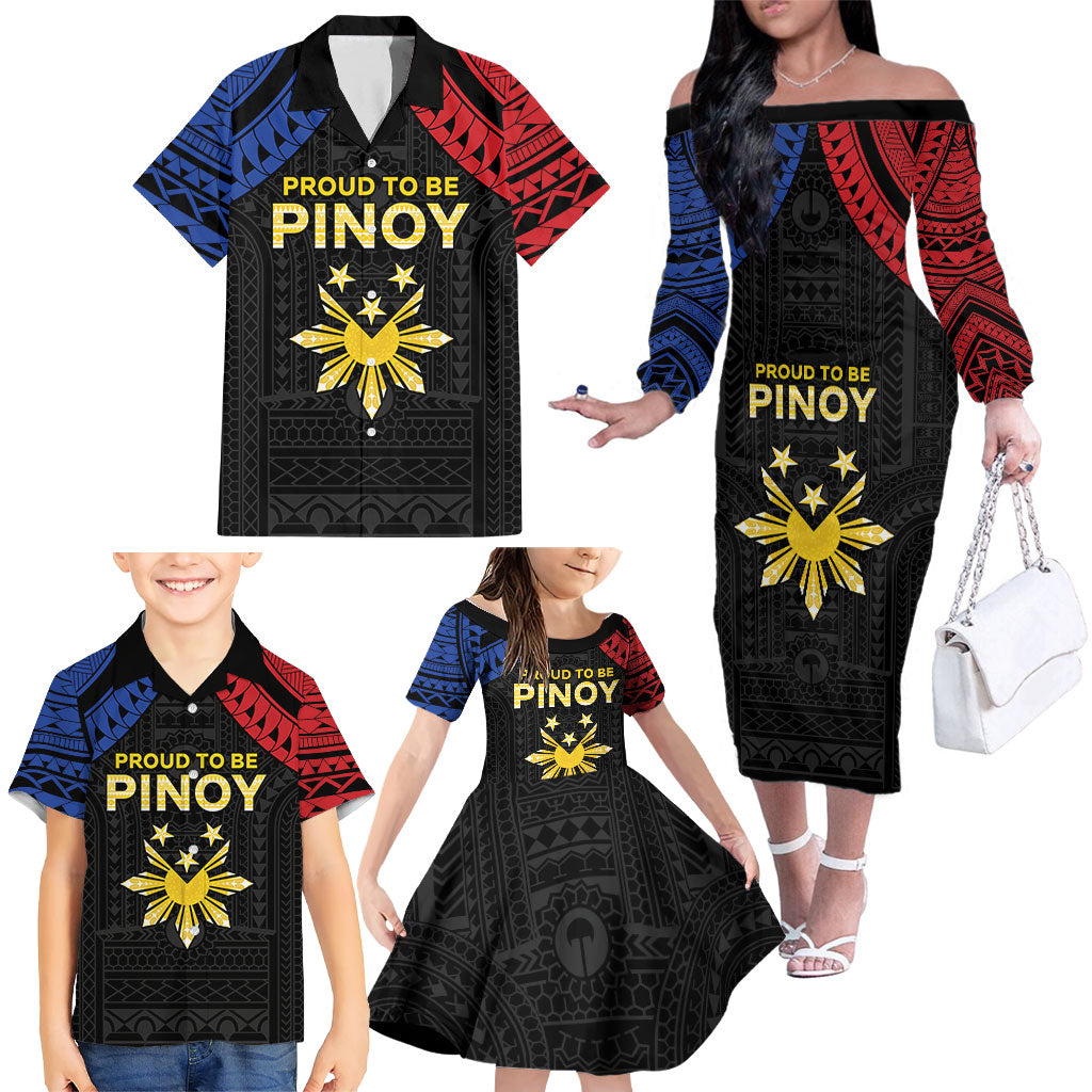 Philippines Independence Day Family Matching Off The Shoulder Long Sleeve Dress and Hawaiian Shirt Proud To Be Pinoy LT05 - Polynesian Pride