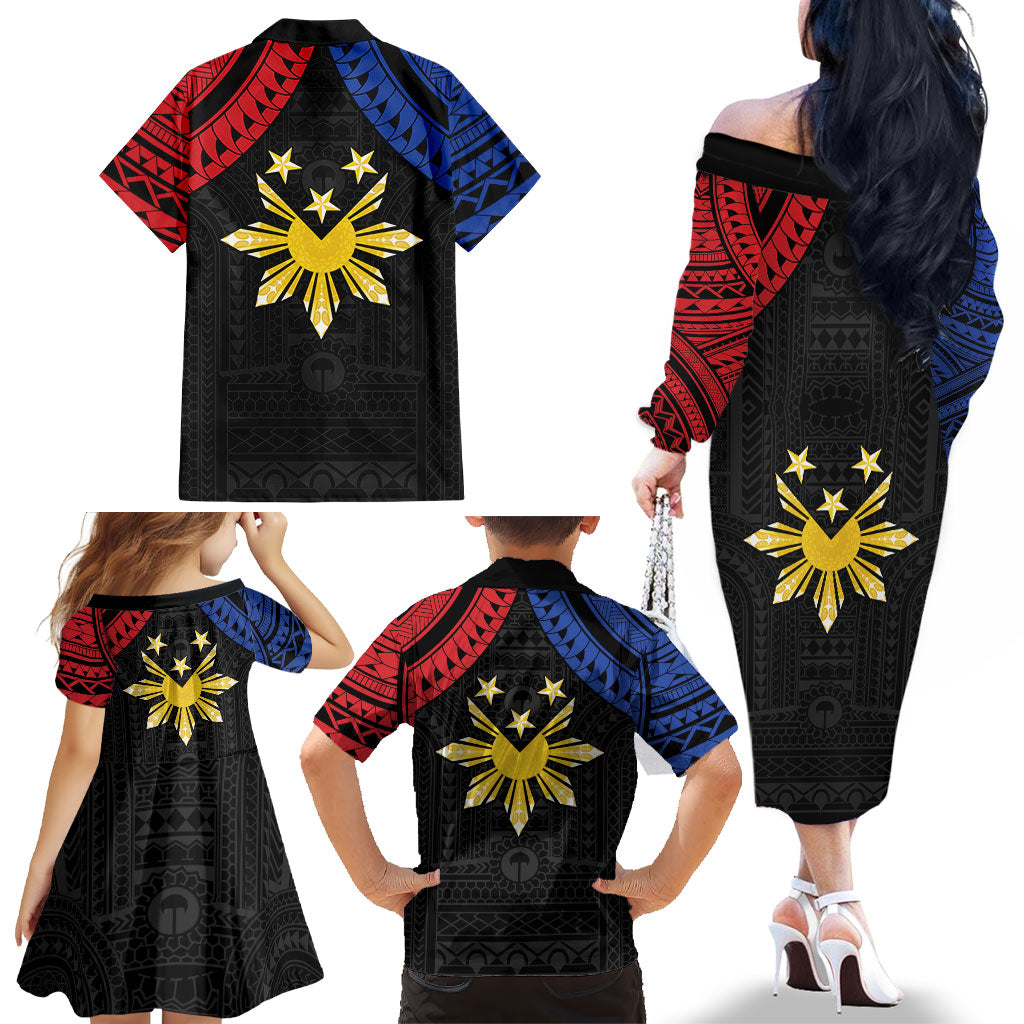 Philippines Independence Day Family Matching Off The Shoulder Long Sleeve Dress and Hawaiian Shirt Proud To Be Pinoy