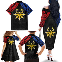 Philippines Independence Day Family Matching Off The Shoulder Long Sleeve Dress and Hawaiian Shirt Proud To Be Pinoy