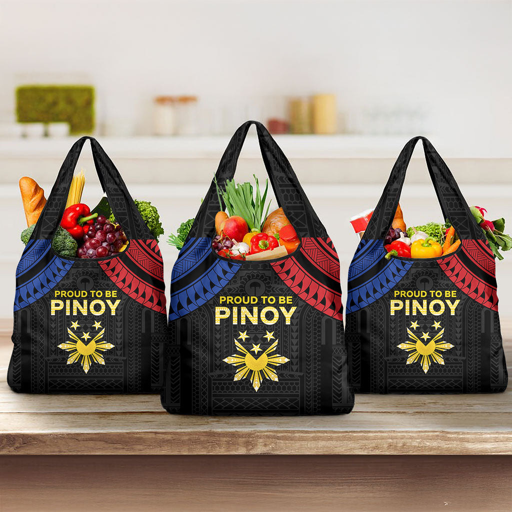 Philippines Independence Day Grocery Bag Proud To Be Pinoy LT05 3-pack One Size Black - Polynesian Pride
