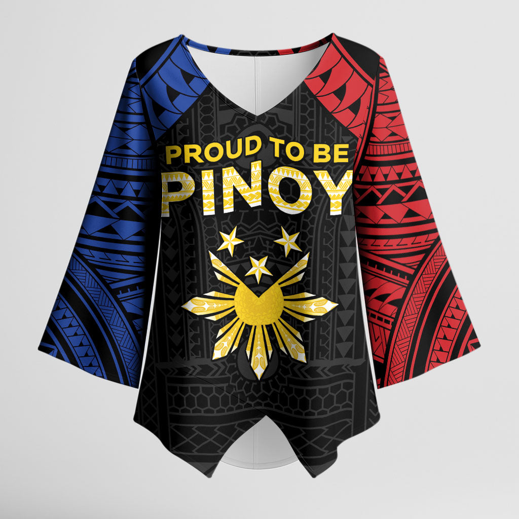 Philippines Independence Day Kimono Sleeve Blouse Proud To Be Pinoy LT05 Female Black - Polynesian Pride