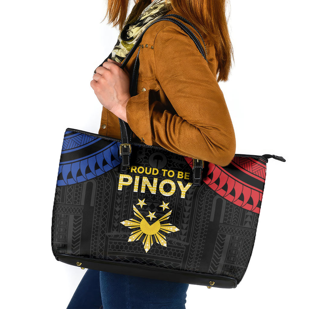 Philippines Independence Day Leather Tote Bag Proud To Be Pinoy LT05 Black - Polynesian Pride