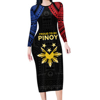 Philippines Independence Day Long Sleeve Bodycon Dress Proud To Be Pinoy LT05 Long Dress Black - Polynesian Pride