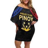 Philippines Independence Day Off Shoulder Short Dress Proud To Be Pinoy LT05 Women Black - Polynesian Pride