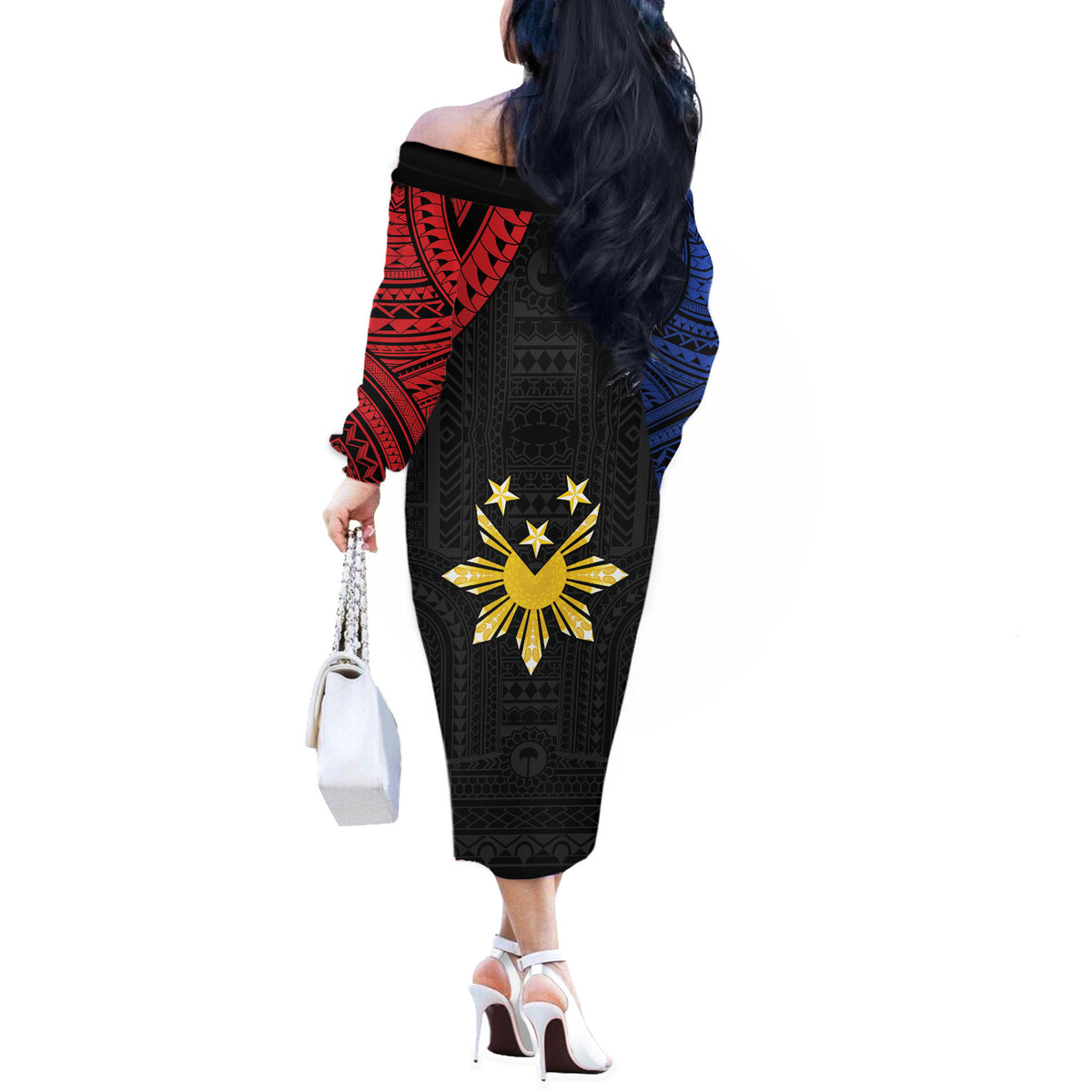 Philippines Independence Day Off The Shoulder Long Sleeve Dress Proud To Be Pinoy LT05 - Polynesian Pride