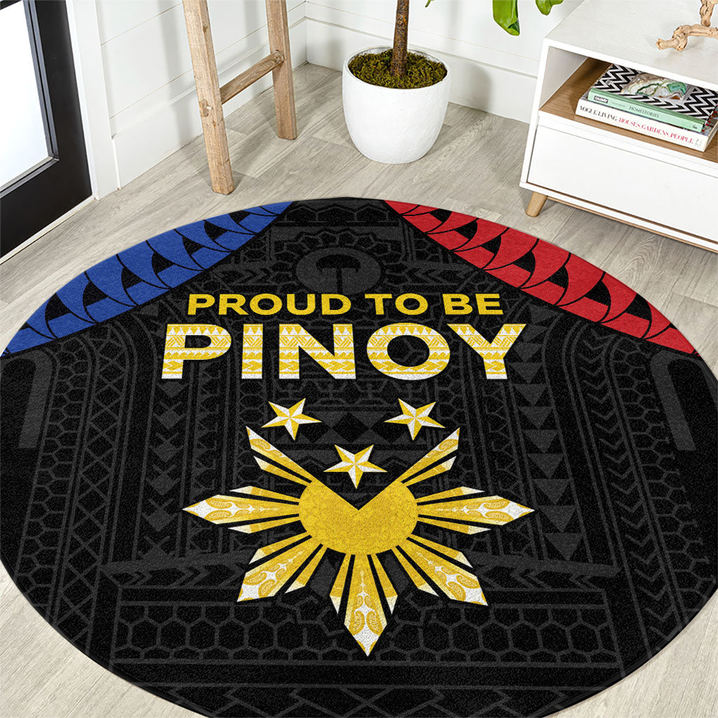 Philippines Independence Day Round Carpet Proud To Be Pinoy LT05 Black - Polynesian Pride