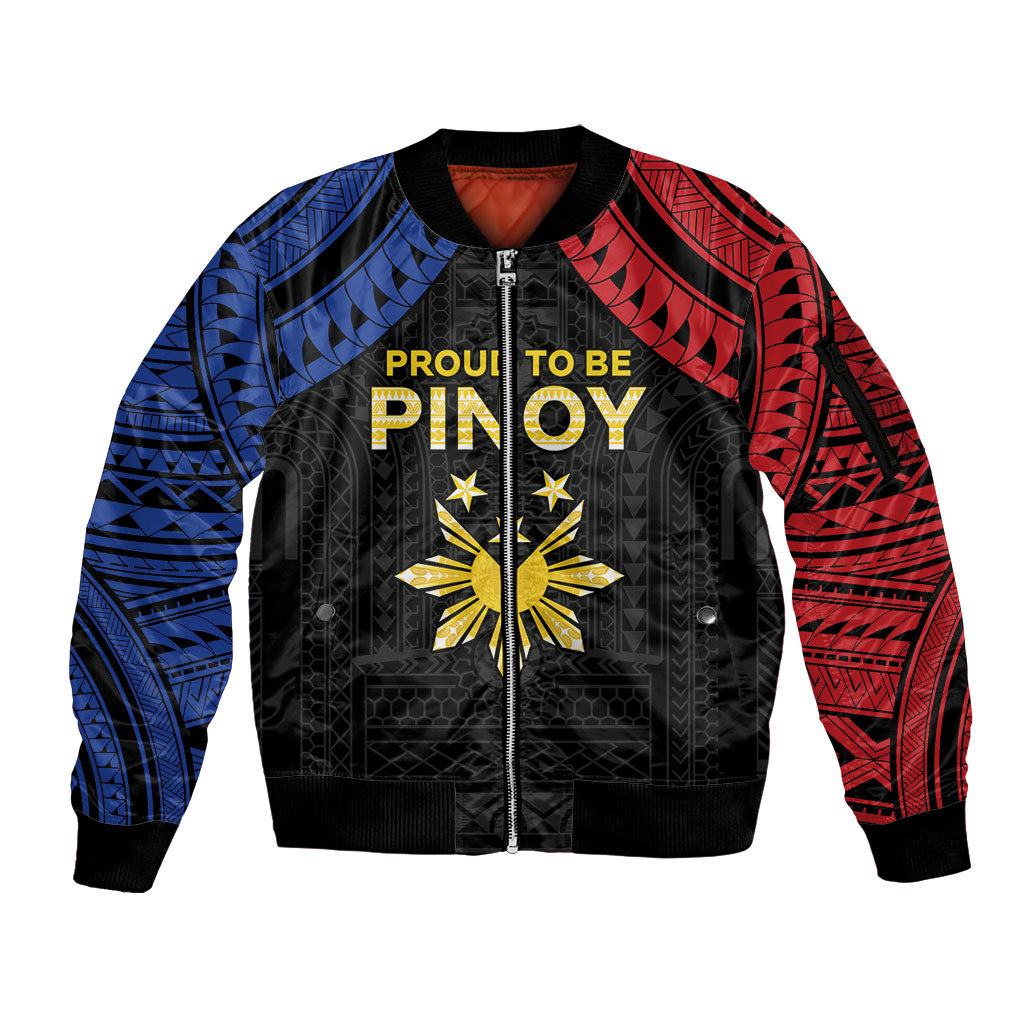 Philippines Independence Day Sleeve Zip Bomber Jacket Proud To Be Pinoy LT05 Unisex Black - Polynesian Pride