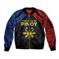 Philippines Independence Day Sleeve Zip Bomber Jacket Proud To Be Pinoy LT05 Unisex Black - Polynesian Pride