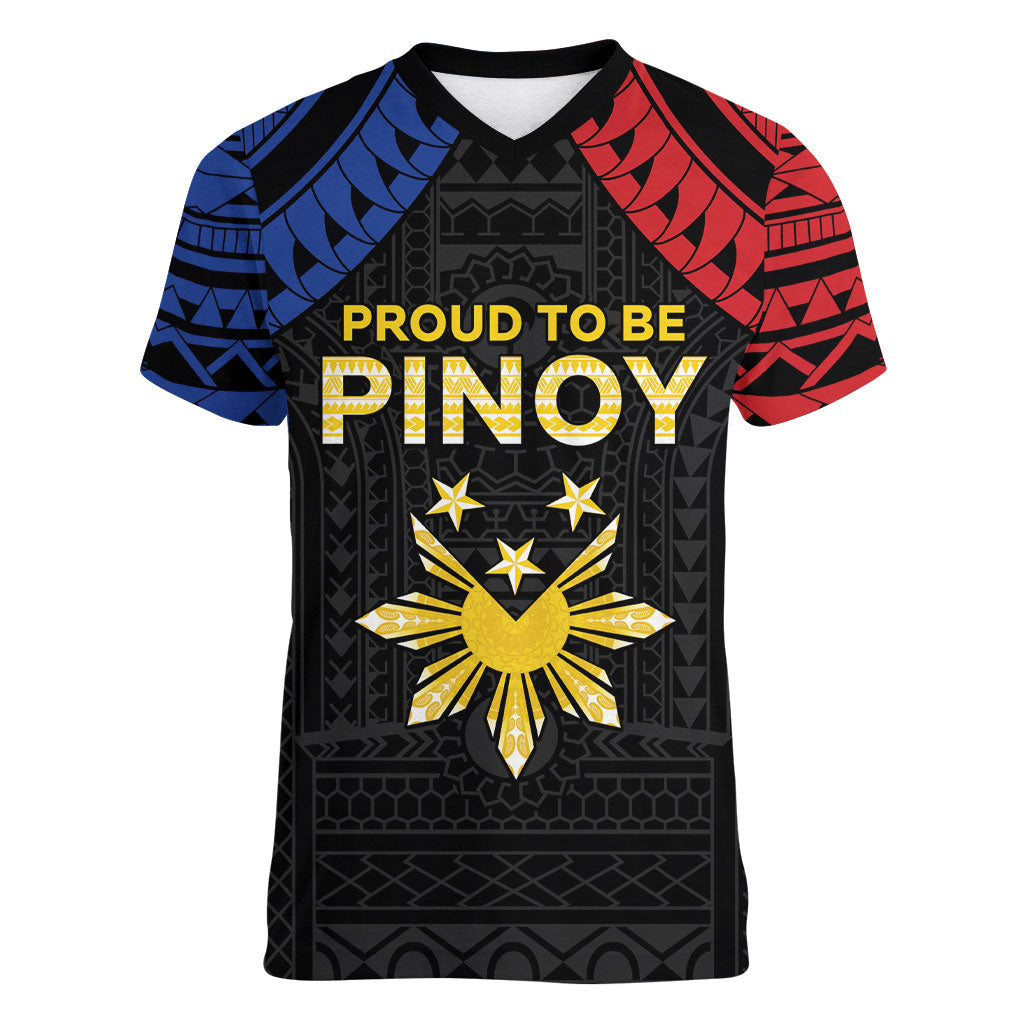 Philippines Independence Day Women V-Neck T-Shirt Proud To Be Pinoy LT05 Female Black - Polynesian Pride