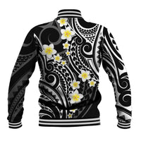Plumeria With Black Polynesian Tattoo Pattern Baseball Jacket LT05 - Polynesian Pride